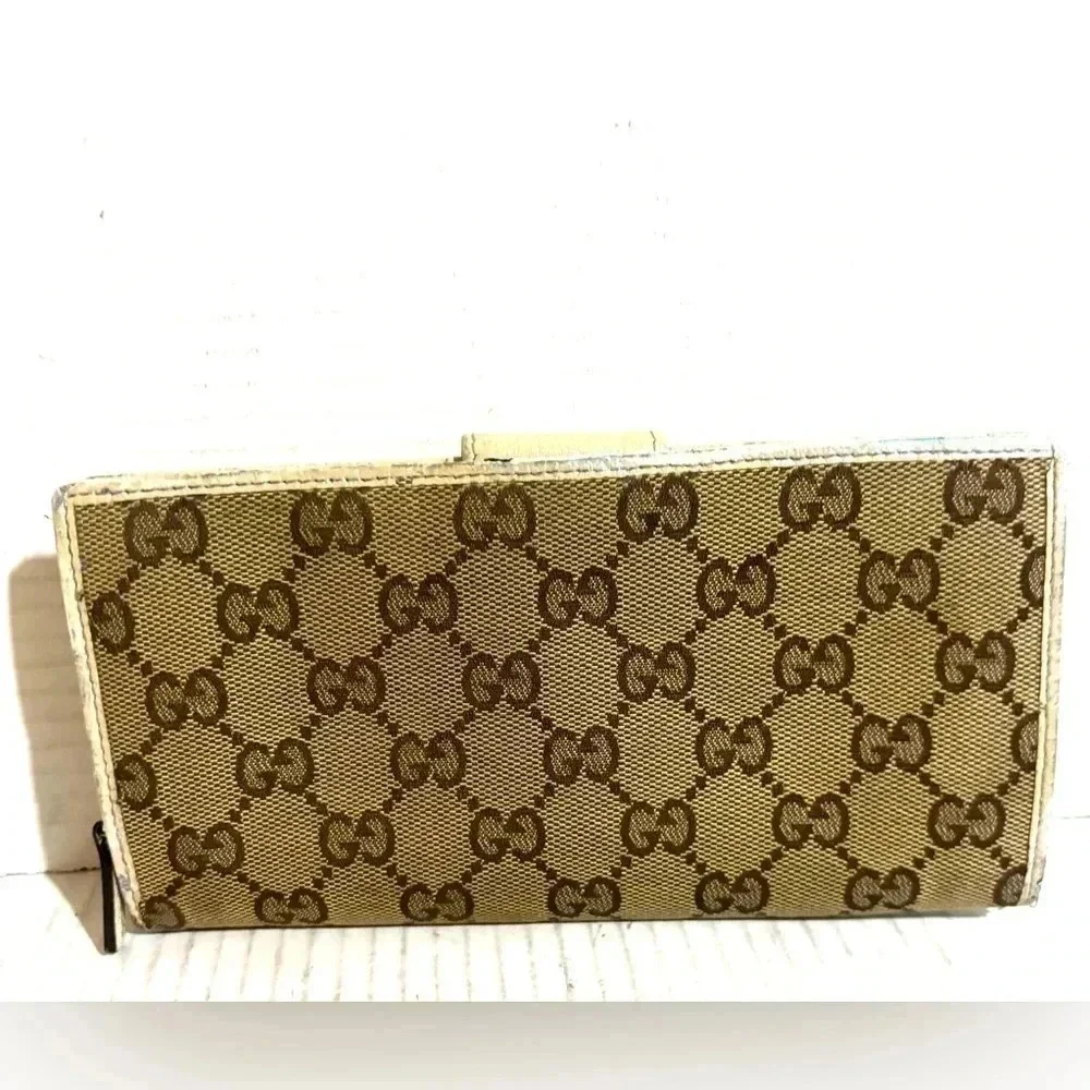 Gucci GG brown white Canvas leather wallet - Picture 2 of 11